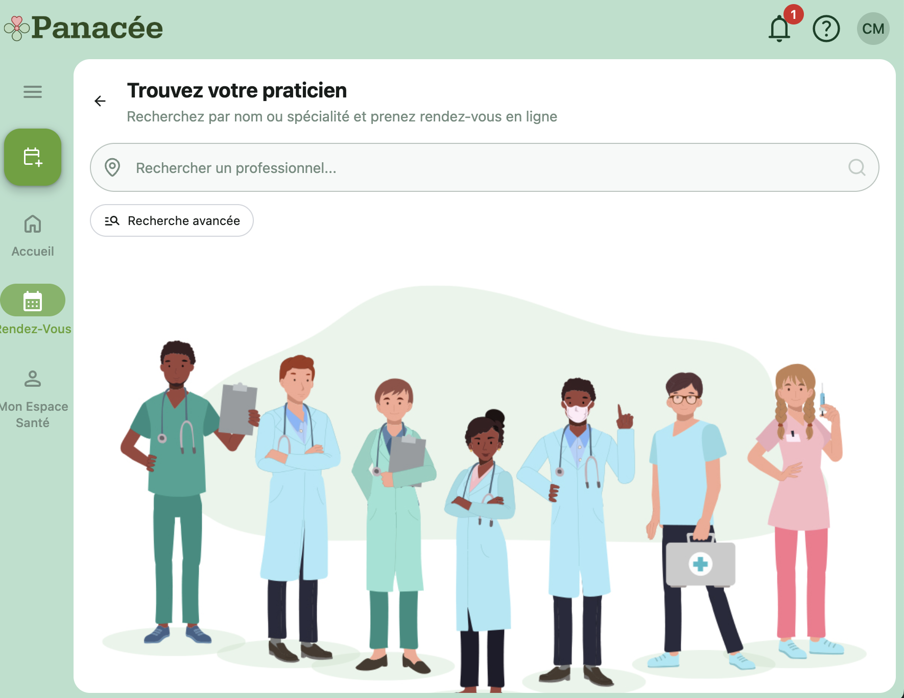 Capture d'écran de Panacée Santé - Prise de rendez-vous